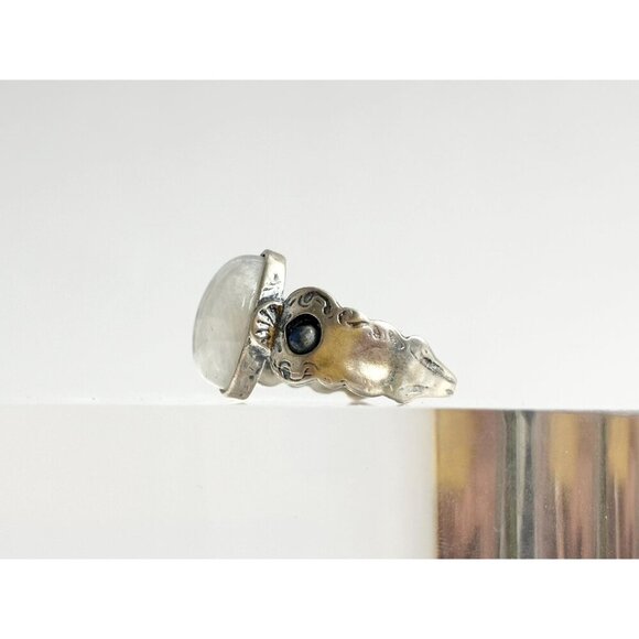 Moonstone Art Deco Sterling Silver Cabochon Israeli Made Vintage Ring - sz 10 - Picture 6 of 10